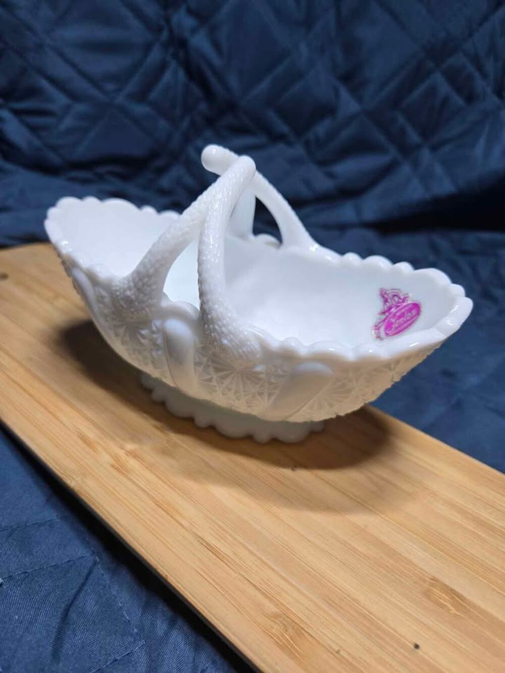 Fenton Milk Glass Daisy and Button Basket
